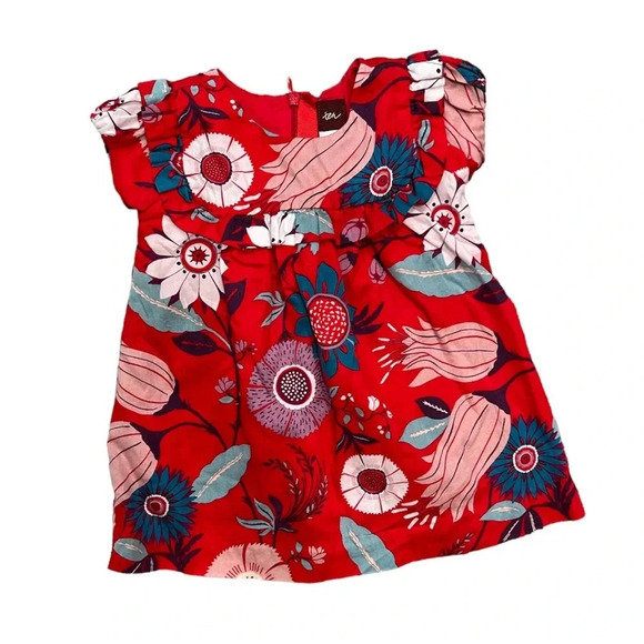 Tea Collection Floral Red Ruffle Dress - Picture 1 of 6